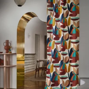 multicolour contemporary curtain with lamps and vases