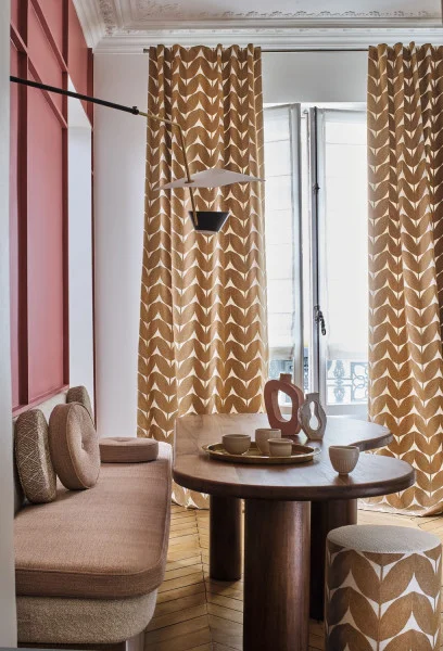 Herbes Folles Fabric - Tabac by brown botanical curtain with