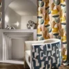 multicolour contemporary curtain with armchair and vases