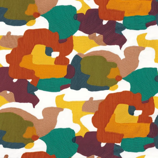 Parade Fabric - Orange Brulee Topaze by multicolour contemporary embroideried fabric from Casamance