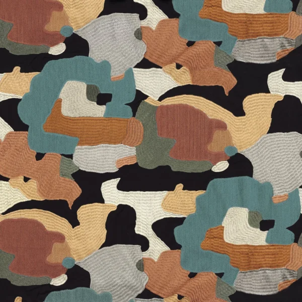 Parade Fabric - Acajou Acier by black-grey contemporary embroideried fabric from Casamance