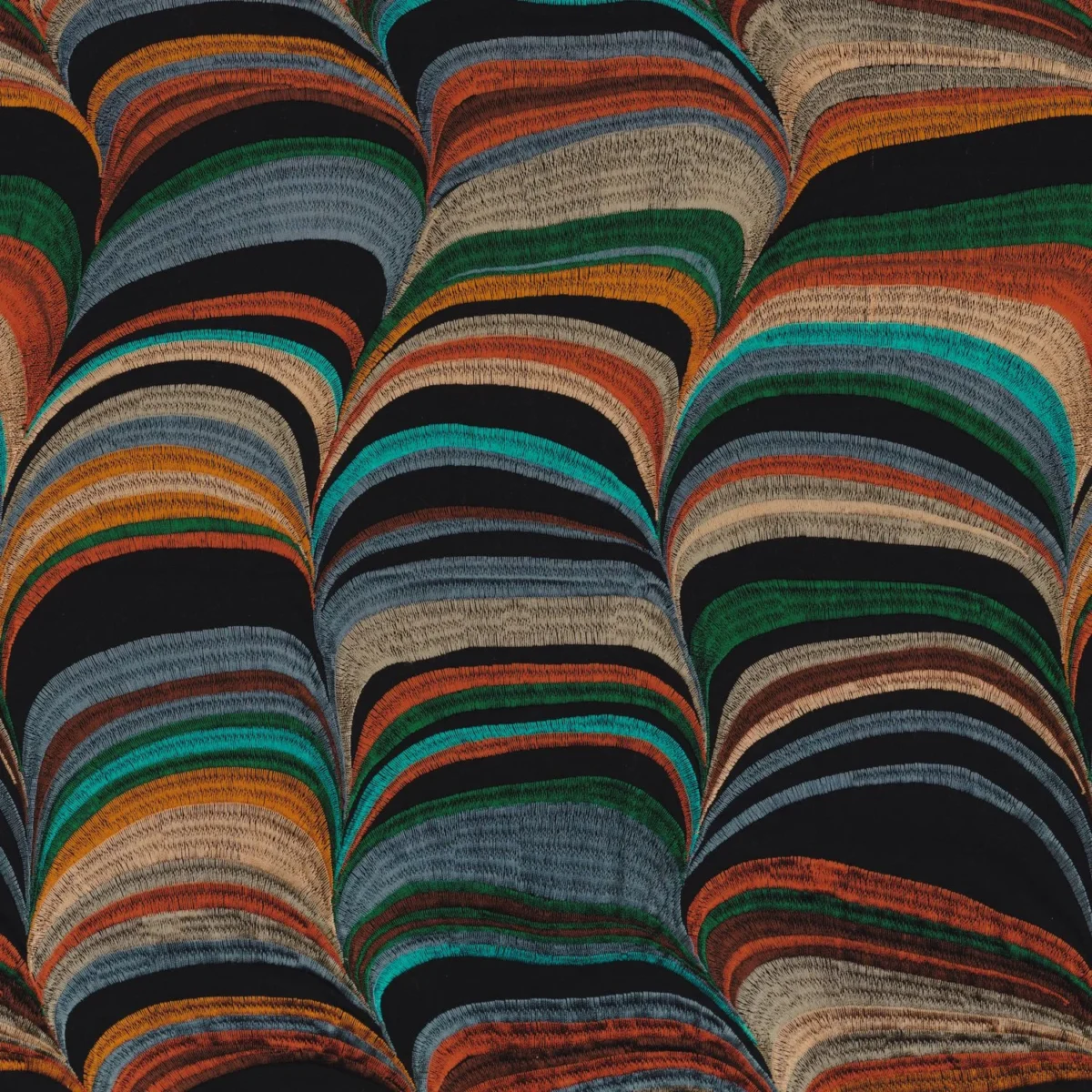 Strates Fabric - Acajou Pierre Bleue by black-grey contemporary embroideried fabric from Casamance