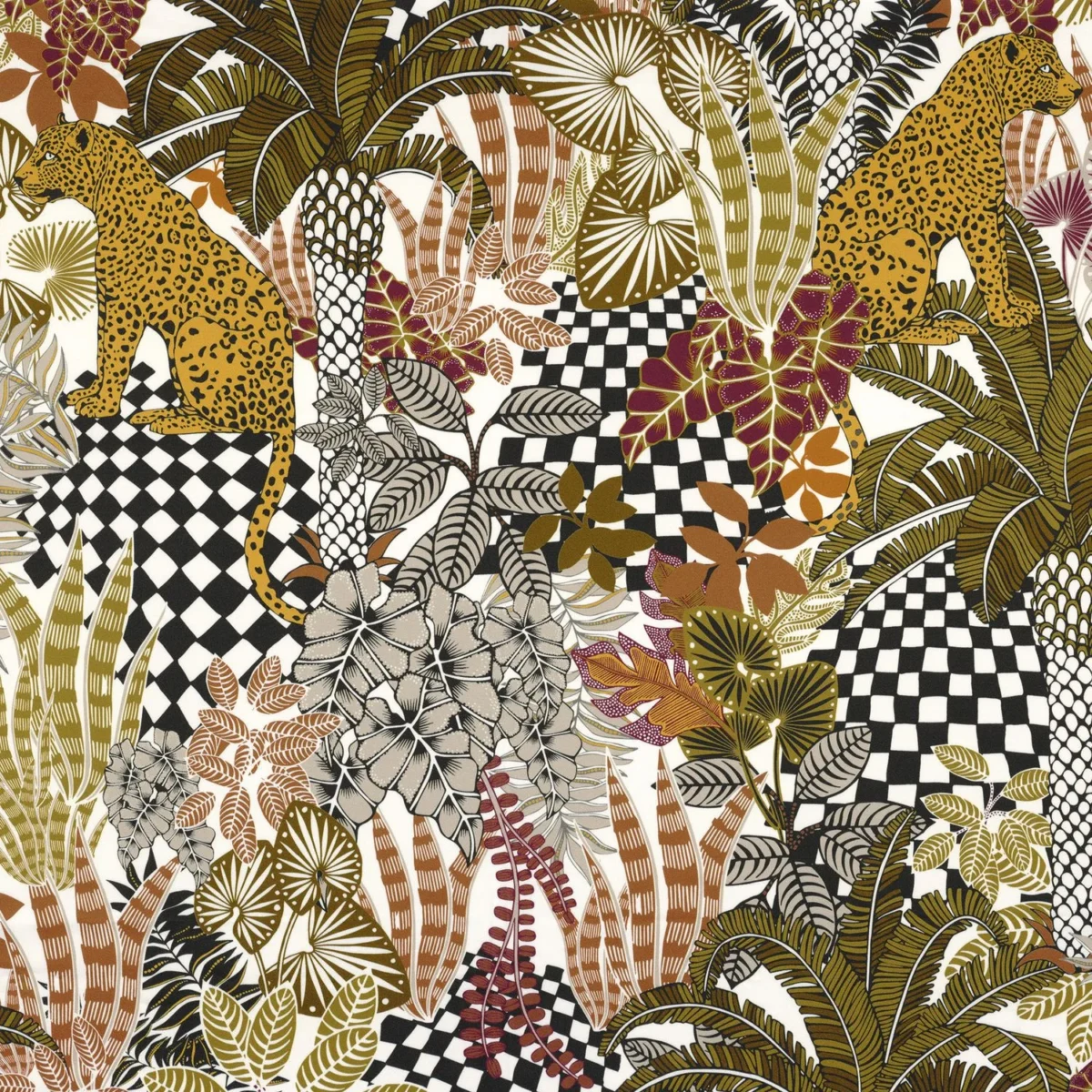 Neofelis Fabric - Blanc / Kaki by green botanical cotton fabric from Casamance