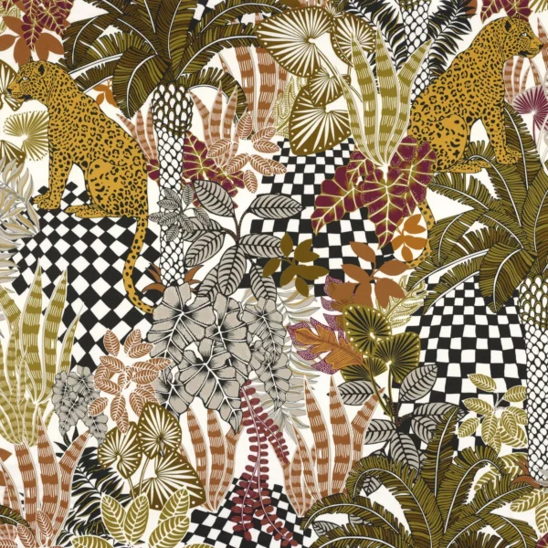 Neofelis Fabric - Blanc / Kaki by green botanical cotton fabric from Casamance