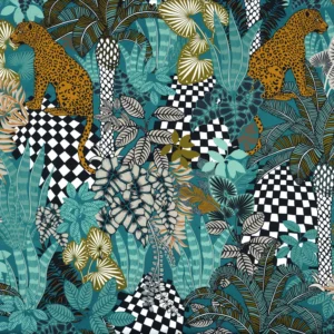 blue botanical cotton fabric from Casamance