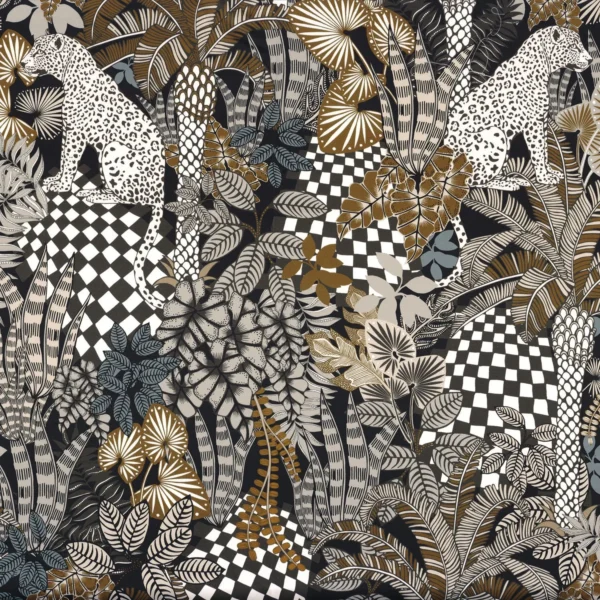 Neofelis Fabric - Noir / Fauve by black-grey botanical cotton fabric from Casamance