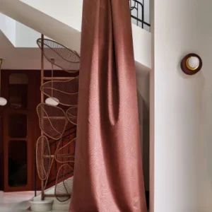 yellow contemporary curtain with lamps and cabinets