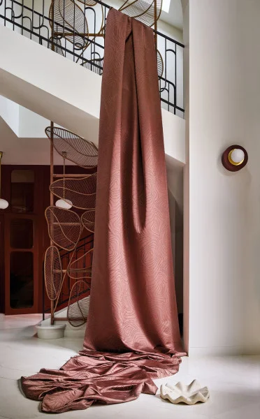 Celebrate Fabric - Bronze by yellow contemporary curtain with lamps and cabinets