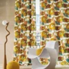 orange contemporary curtain with armchair and lamps