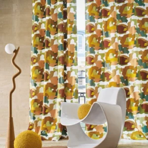 orange contemporary curtain with armchair and lamps