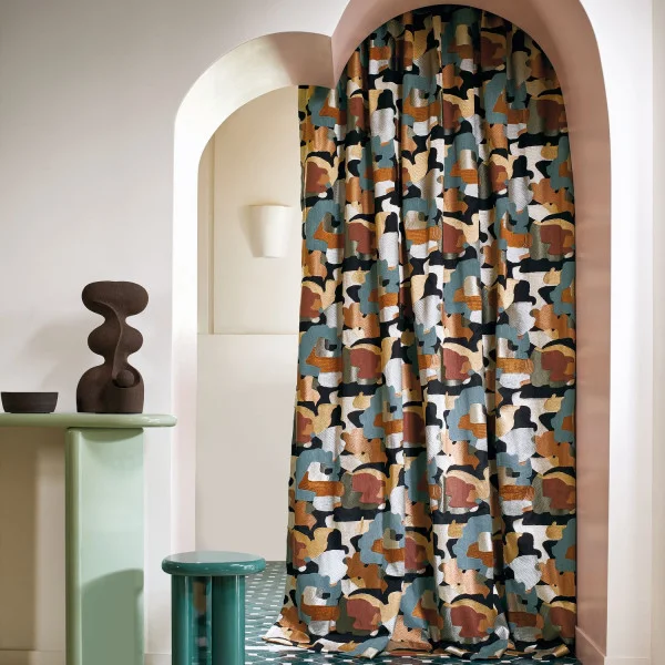 Parade Fabric - Orange Brulee Topaze by black-grey contemporary curtain with vases