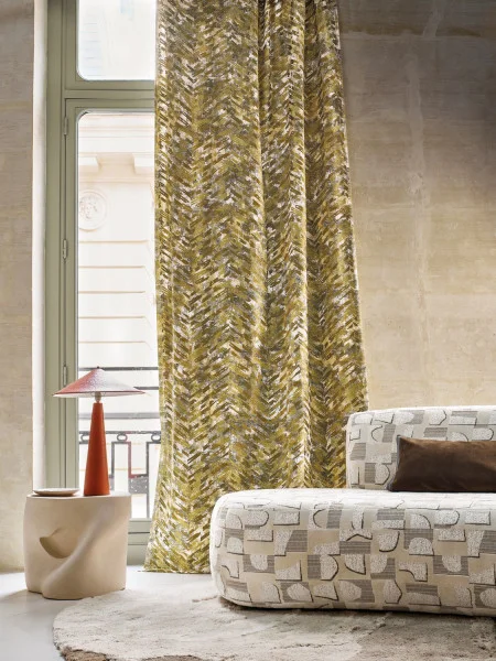 Aleas Fabric - Acajou by brown misc curtain with sofa and lamps
