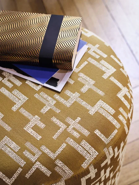 Dalles Fabric - Noir by neutral geometric pouf with