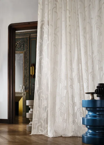 Lusson Fabric - Ivoire by white geometric curtain with vases