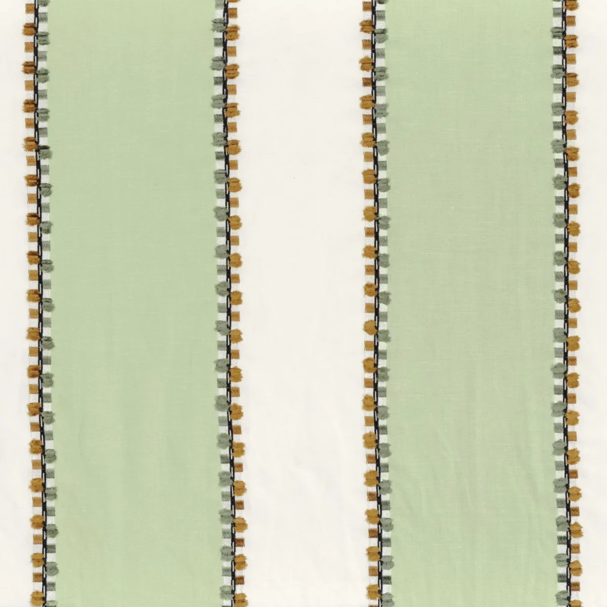 Parment Fabric - Eucalyptus by green striped embroideried fabric from Casamance