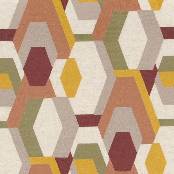 Decoupage Fabric - Moutarde Olive by green geometric embroideried fabric from Casamance