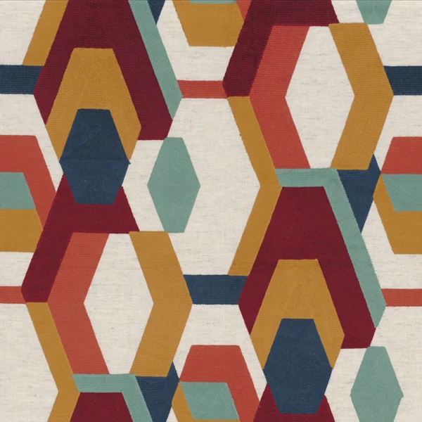 Decoupage Fabric - Bordeaux Bleu by red geometric embroideried fabric from Casamance