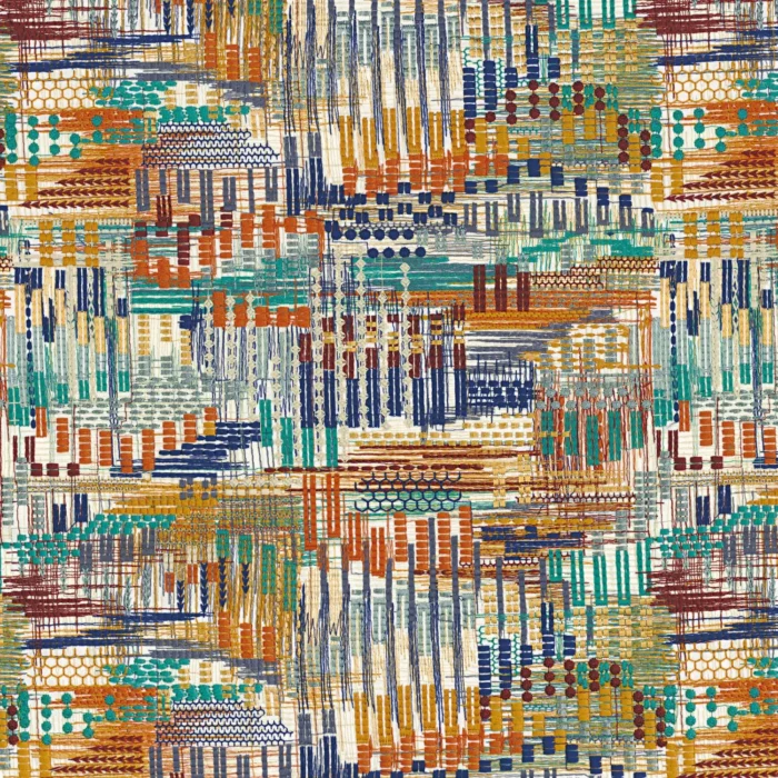 Point De Vue Fabric - Turquoise Orange Brulee swatch