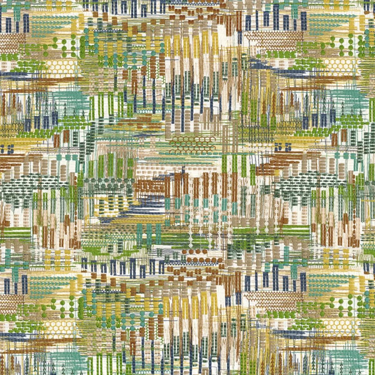 Point De Vue Fabric - Vert Moutarde by green misc embroideried fabric from Casamance