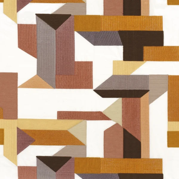 Polychromie Fabric - Ambre Blush by brown geometric embroideried fabric from Casamance