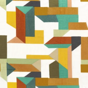 white geometric embroideried fabric from Casamance