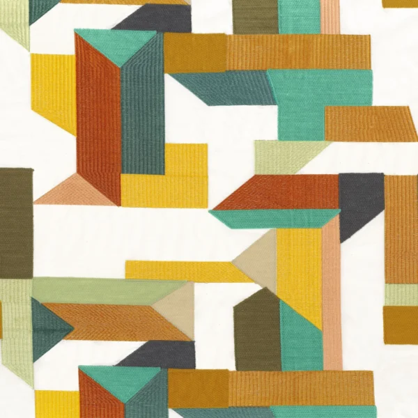 Polychromie Fabric - Amande Mordore by white geometric embroideried fabric from Casamance