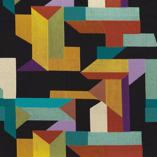Polychromie Fabric - Acajou Acier by multicolour geometric embroideried fabric from Casamance