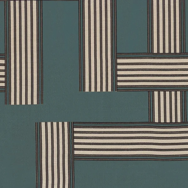 Bau Fabric - Petrole by blue geometric jacquard fabric from Casamance