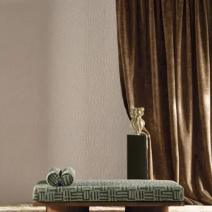 white plain curtain with pouf and vases