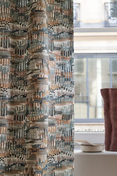 Point De Vue Fabric - Turquoise Orange Brulee by Point De Vue Fabric - Turquoise Orange Brulee from