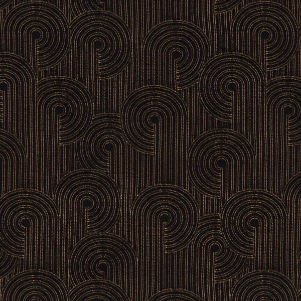 Colimacon Fabric - Noir De Lune by black-grey geometric jacquard fabric from Casamance