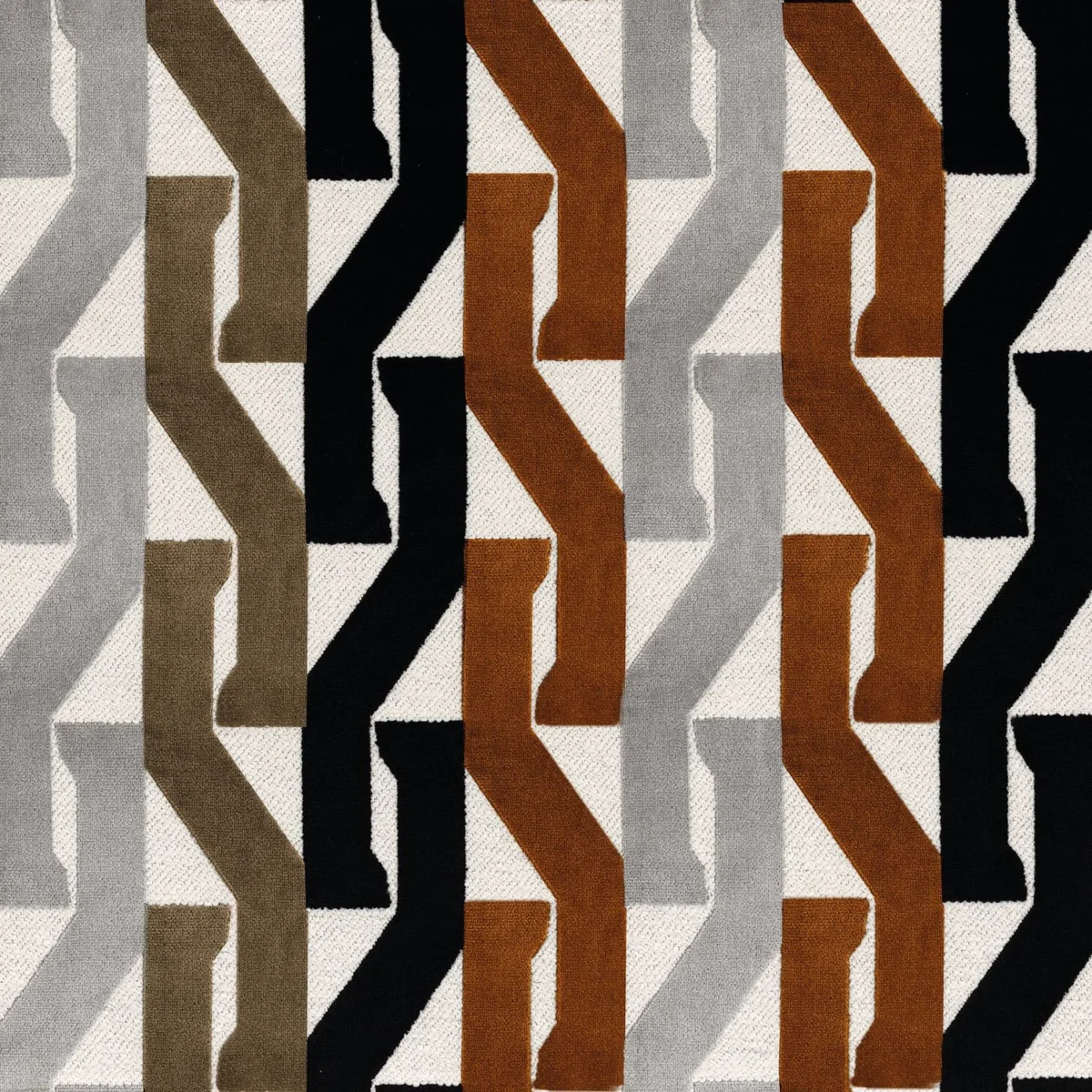 Monogramme Fabric - Roux / Noir De Lune by brown geometric velvet-chenille fabric from Casamance