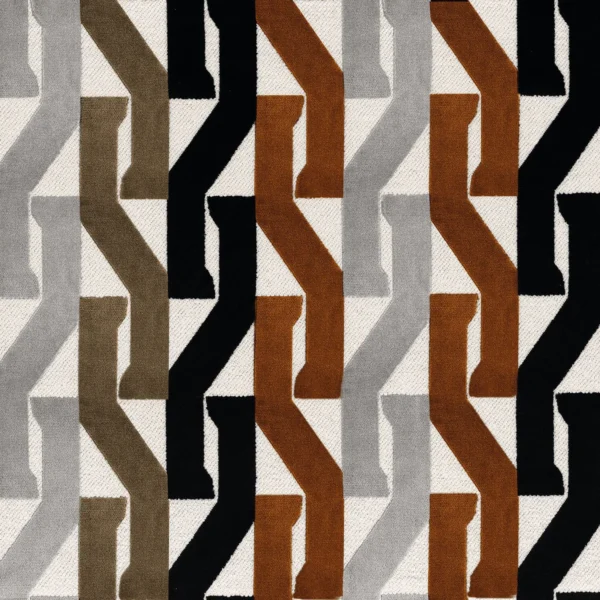 Monogramme Fabric - Roux / Noir De Lune by brown geometric velvet-chenille fabric from Casamance