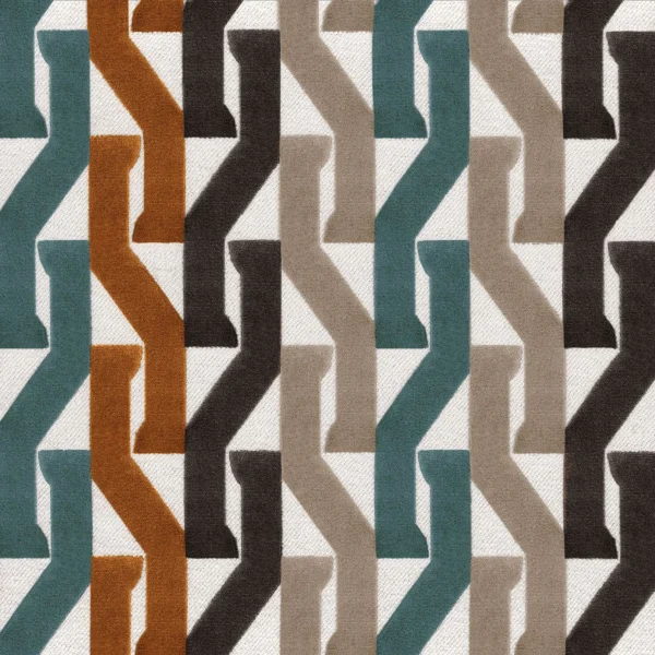 Monogramme Fabric - Celadon / Mordore by blue geometric velvet-chenille fabric from Casamance