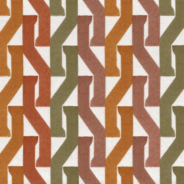 Monogramme Fabric - Orange Brulee / Olive by multicolour geometric velvet-chenille fabric from Casamance