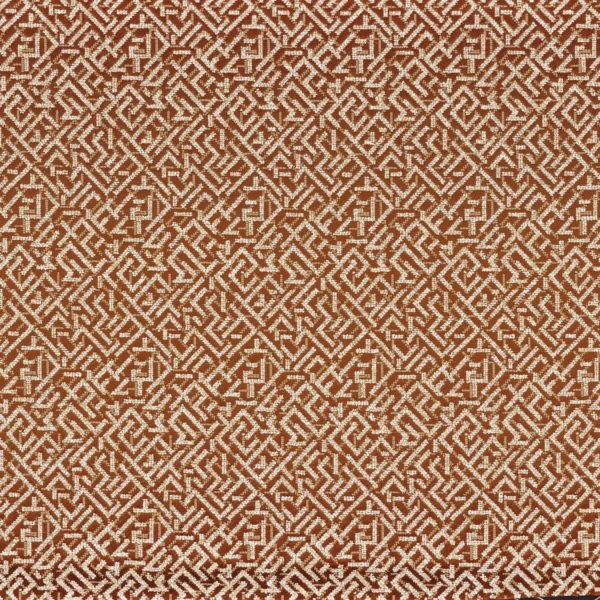 Trait D Union Fabric - Terracotta by orange geometric jacquard fabric from Casamance