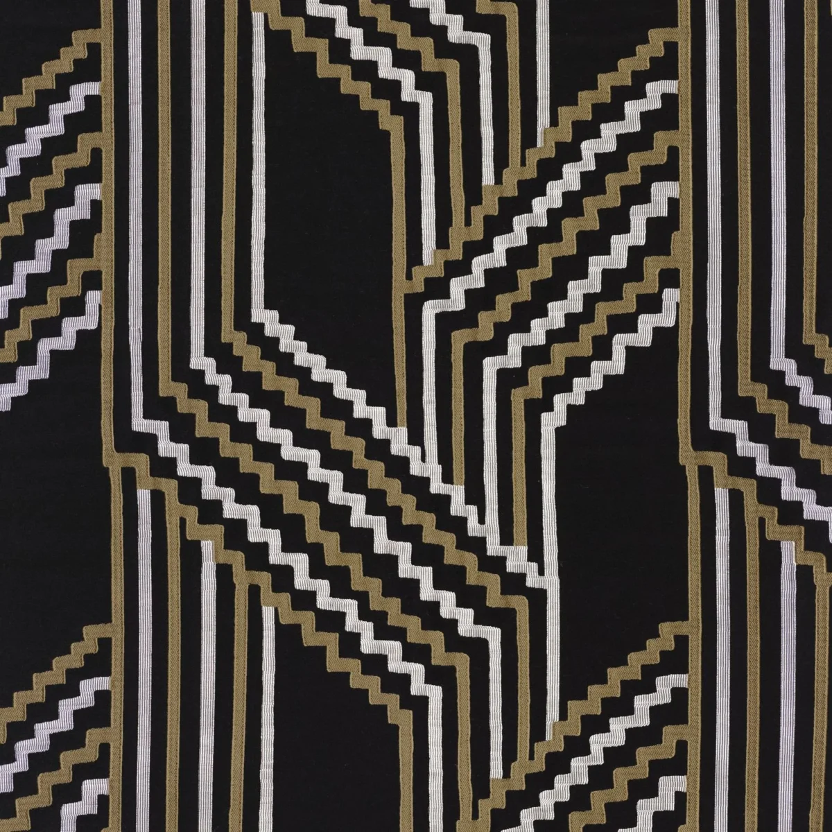 Porte Des Lilas Fabric - Noir De Lune by black-grey geometric jacquard fabric from Casamance