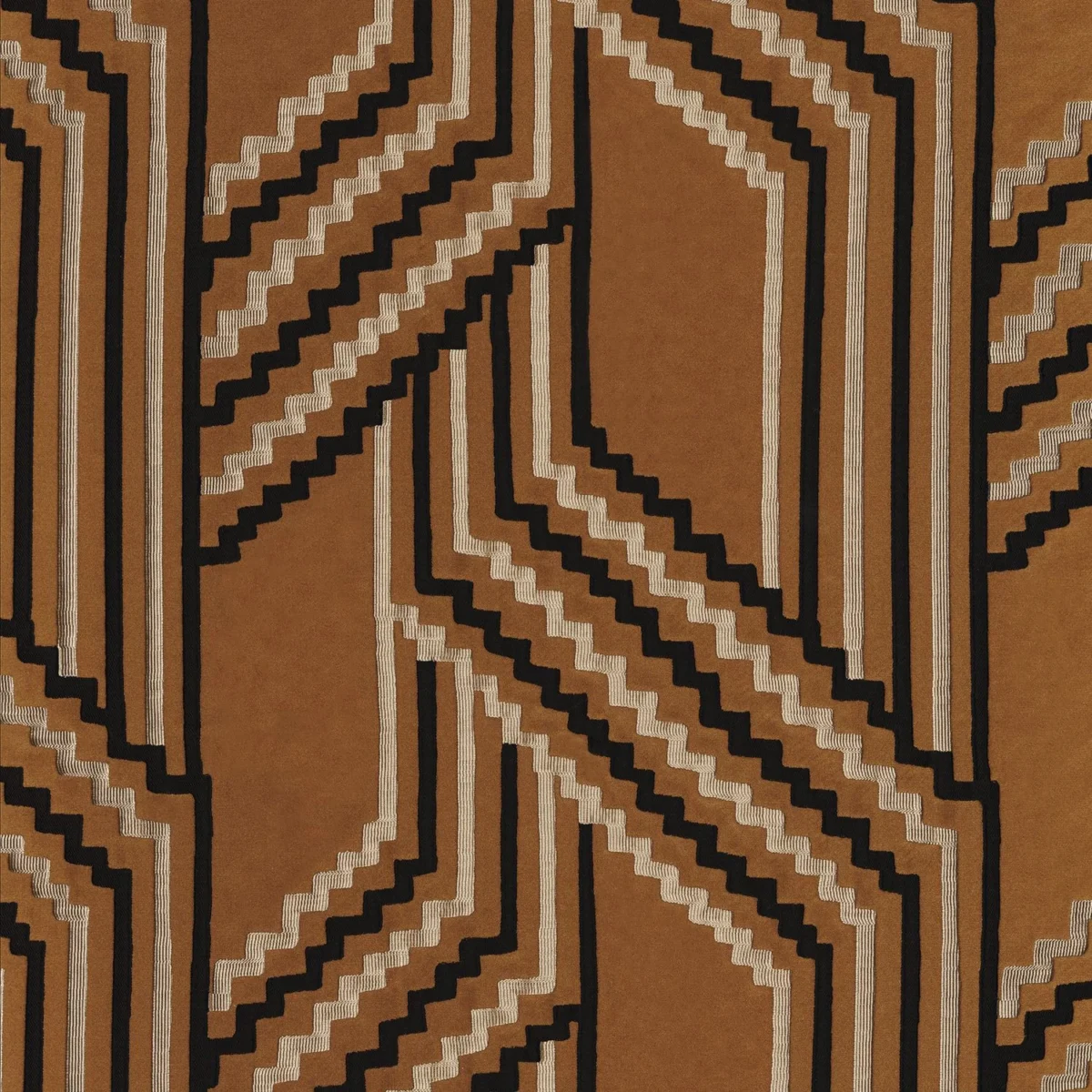 Porte Des Lilas Fabric - Mordore by orange geometric jacquard fabric from Casamance