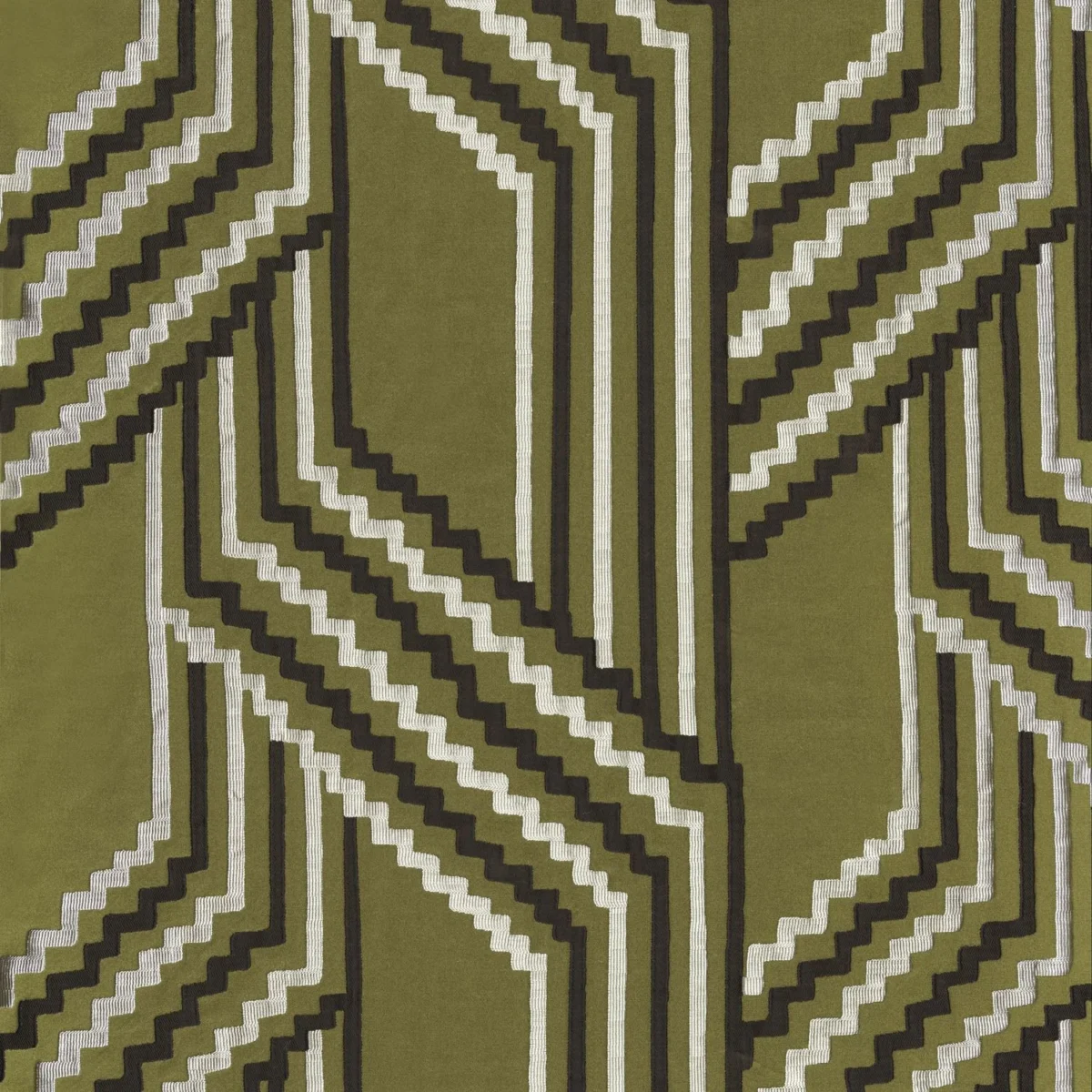 Porte Des Lilas Fabric - Olive by green geometric jacquard fabric from Casamance