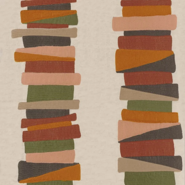 orange striped embroideried fabric from Casamance