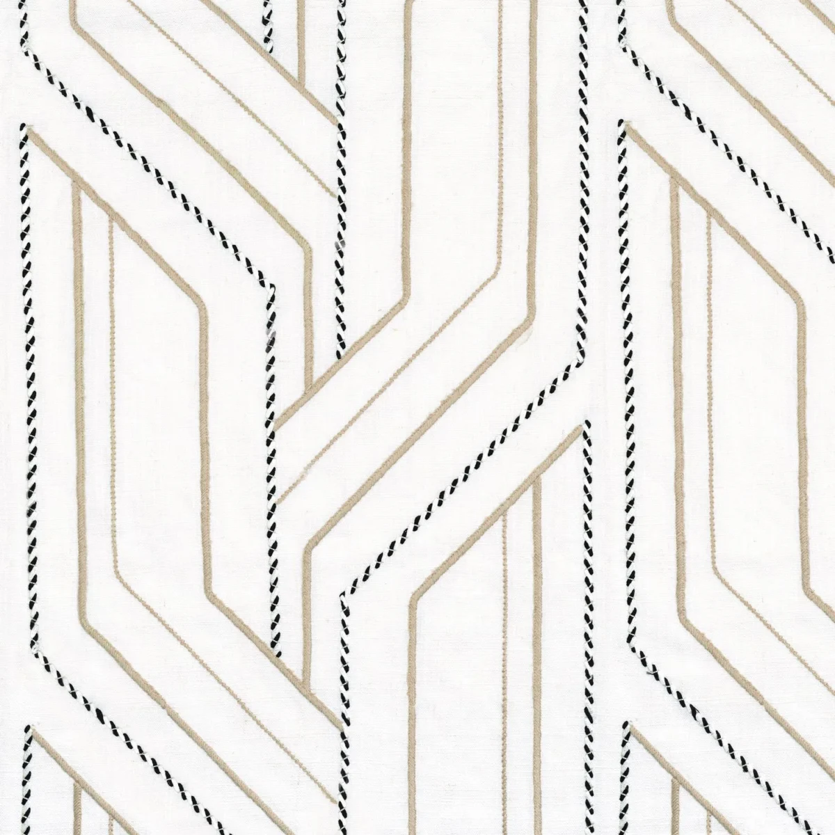 Inka Fabric - Blanc / Beige by white geometric embroideried fabric from Casamance
