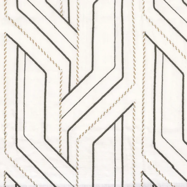 Inka Fabric - Blanc / Kaki by black-grey geometric embroideried fabric from Casamance