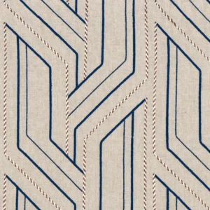 blue geometric embroideried fabric from Casamance