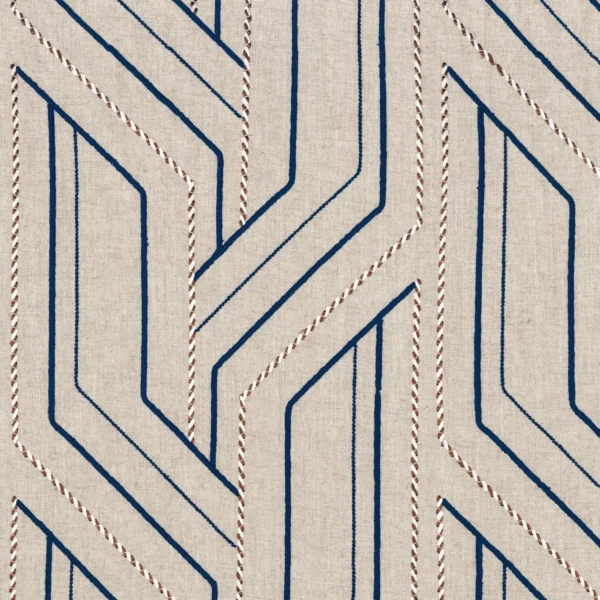 Inka Fabric - Flax / Marine by blue geometric embroideried fabric from Casamance