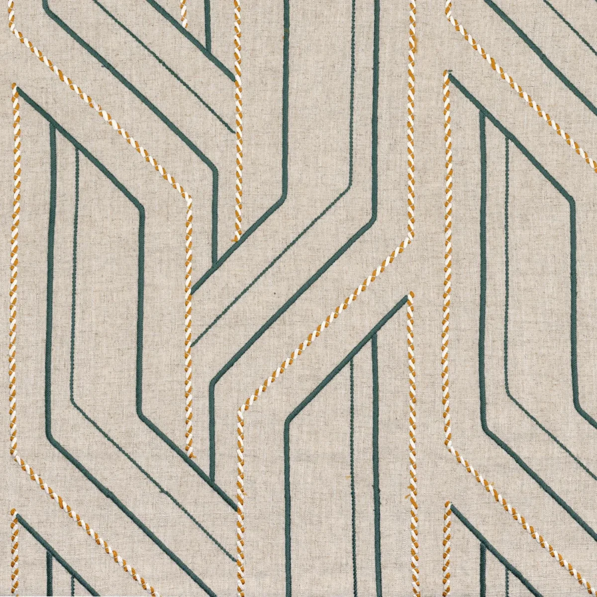 Inka Fabric - Flax / Celadon by neutral geometric embroideried fabric from Casamance