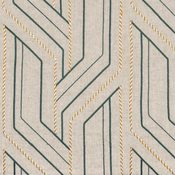 Inka Fabric - Flax / Celadon by neutral geometric embroideried fabric from Casamance