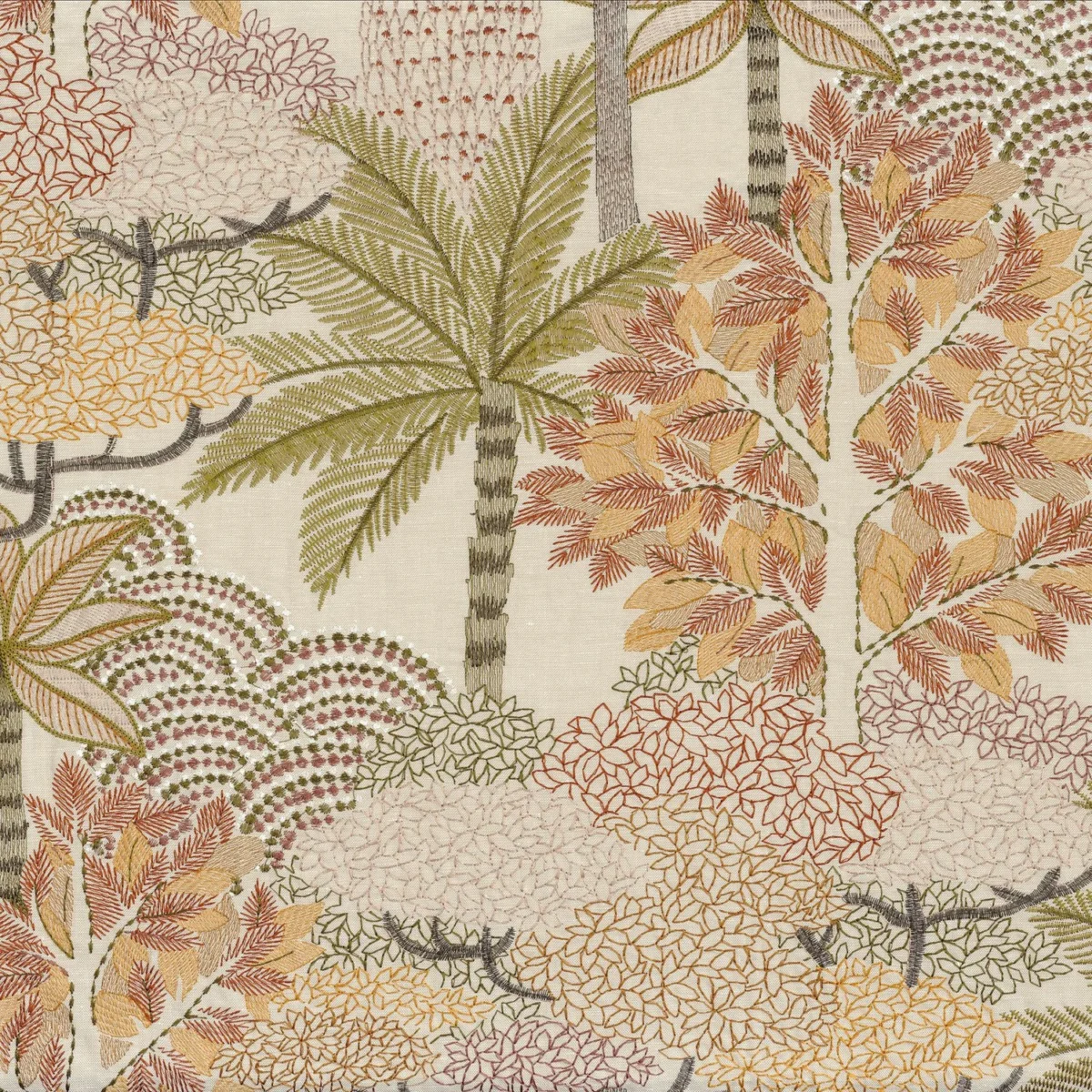 Voyage Imaginaire Fabric - Lin / Olive by yellow botanical embroideried fabric from Casamance