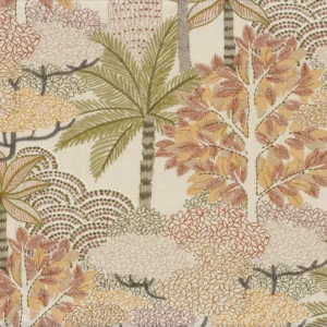 yellow botanical embroideried fabric from Casamance