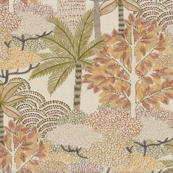 Voyage Imaginaire Fabric - Lin / Olive by yellow botanical embroideried fabric from Casamance