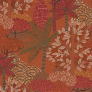 orange botanical embroideried fabric from Casamance